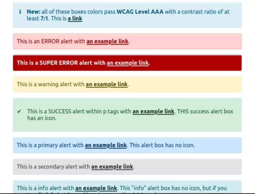 Alert boxes with Error, Success, Warning, and Info Messages