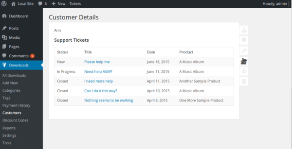 EDD Support Tickets, Customer View