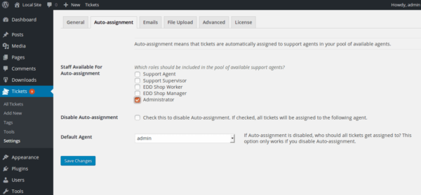 EDD Support Tickets, auto-assignment settings