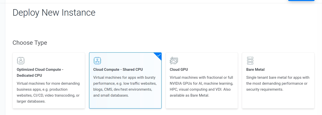 Vultr Choose Type, Cloud Compute - Shared CPU