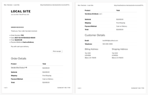 Printed receipt for WooCommerce Order on Twenty Seventeen Theme